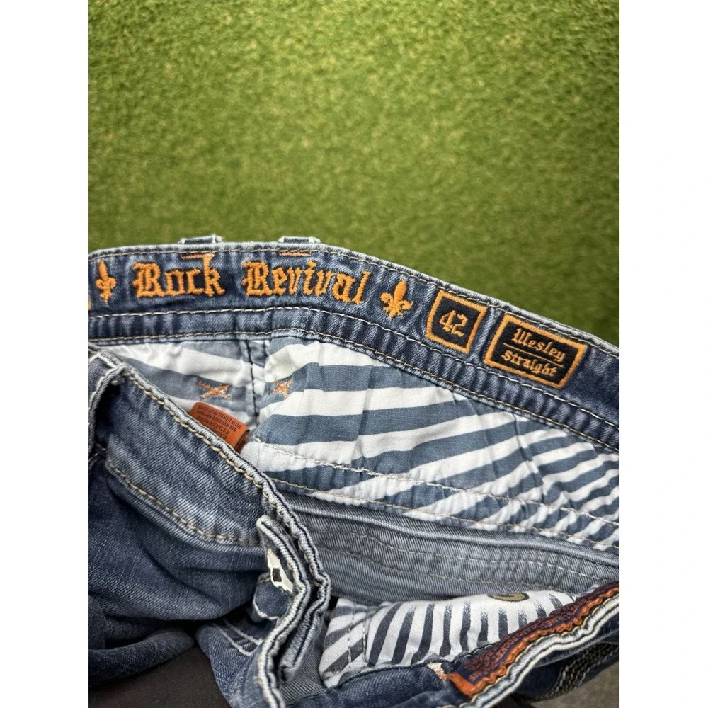 Rock Revival Jeans Mens 42 Illesley Straight Leg Embroidered Denim Preppy y2k